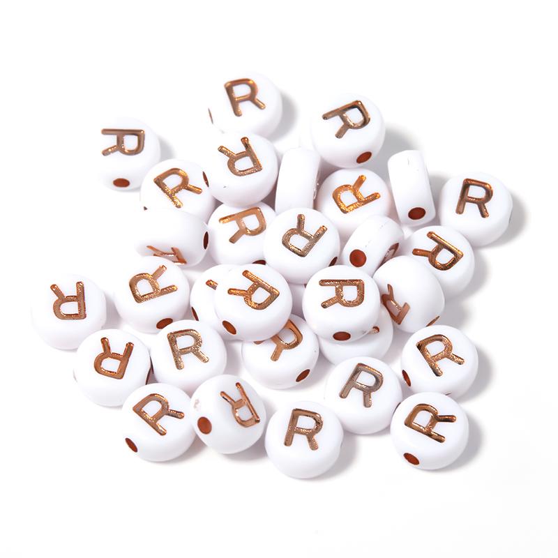 100Pcs 7mm Acrylic Alphabet Beads Rose Gold Letter Loose Flat Round Beads For Jewelry Making Findings DIY Bracelet Earrings Gift