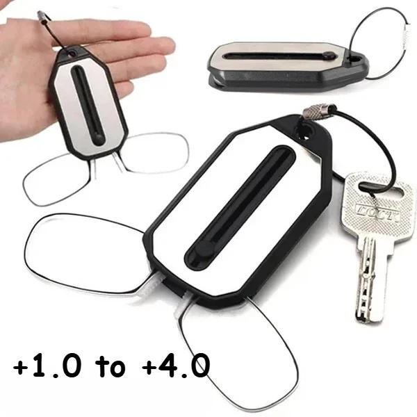 Nose Clip Reading Eyeglasses Men Ladies Portable Hyperopia Glasses Transparent Glasses Folding Glasses with Keychain +10 To +30 +1.0 +3.0