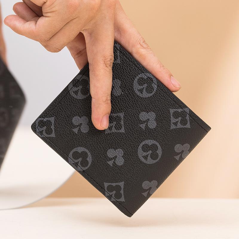 Men's wallet new trendy short classic printed card bag multi-functional small bag business leather wallet small wallet