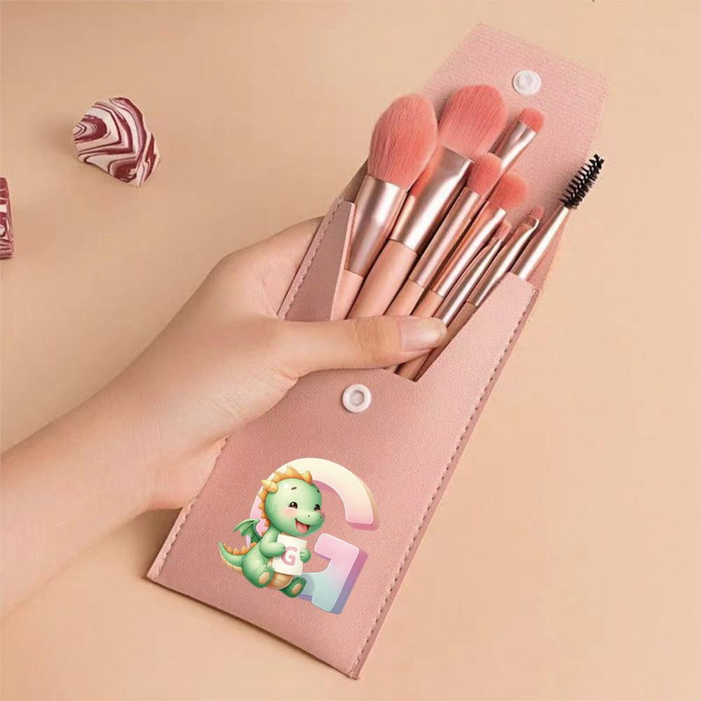 8pcs Pink Professional Makeup Brushes Set Soft Synthetic Bristles With Travel Case For Blush&Eyeshadow Cartoon Animal Pattern