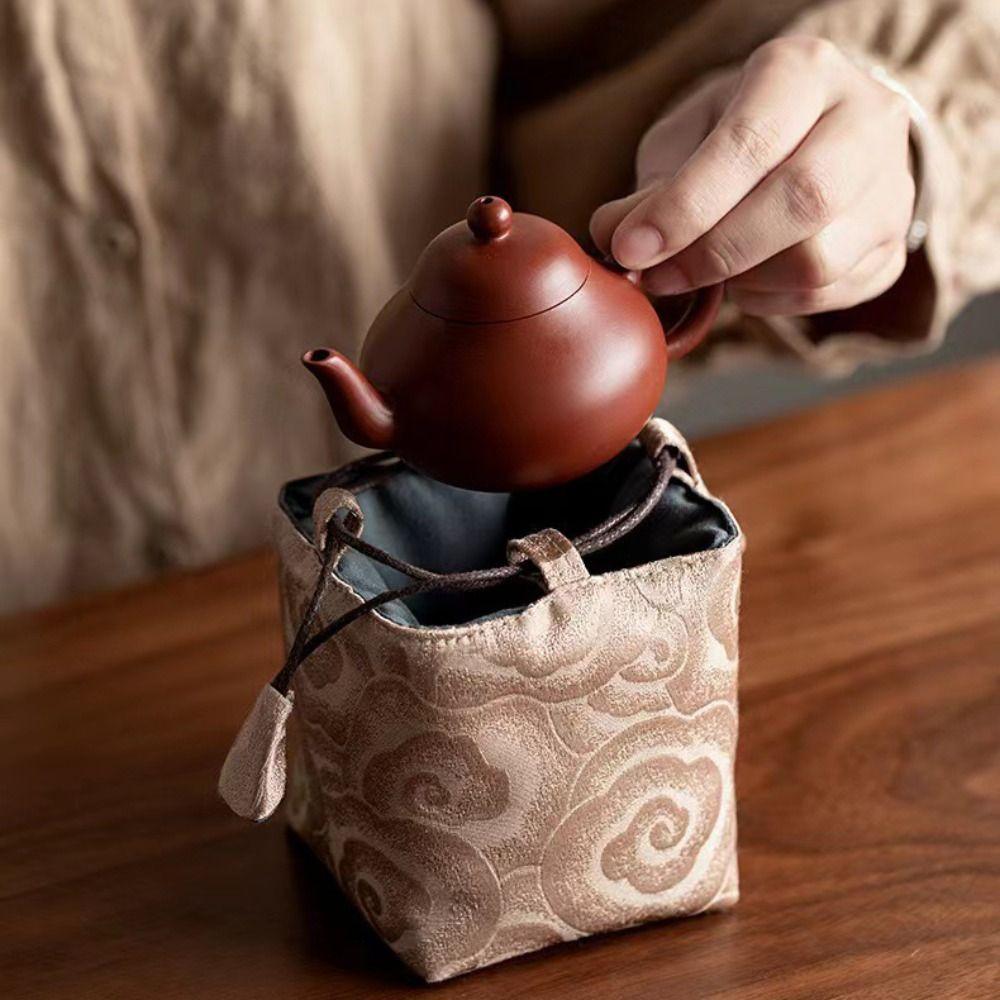Bedruckte Teegeschirr-Aufbewahrungstasche Handtasche im chinesischen Stil mit Stickerei Kleine Tasche für Kleinteile