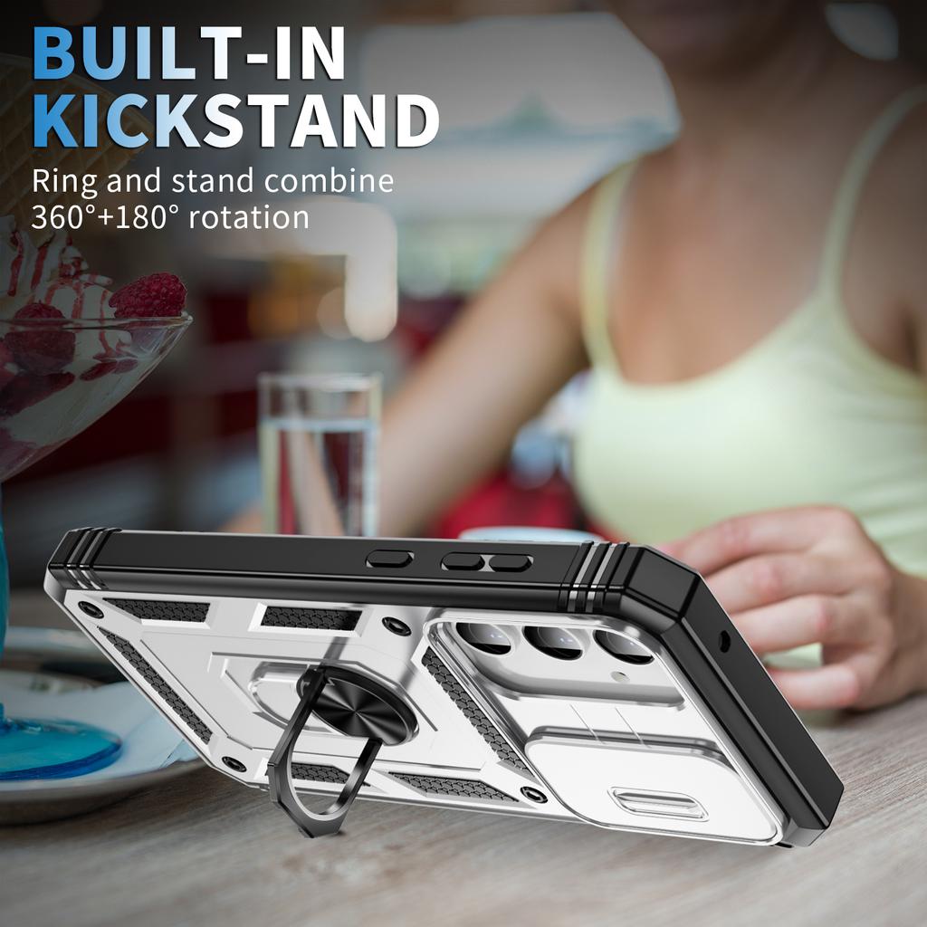 Für Samsung Galaxy A35 5G Hülle TPU+PC Ständer Handyhülle mit Schiebe-Objektivabdeckung