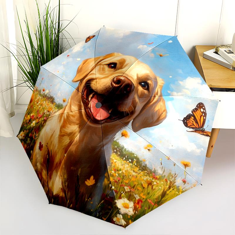 Happy Labrador pattern, automatic folding umbrella, portable and foldable design, 8 ribs, a Christmas or birthday gift.