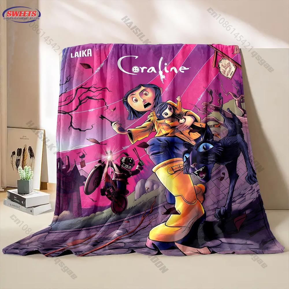 17 Styles Cartoon Soft Flannel Fluffy Throw Camping Blanket with C-C0raline Printed for Children Sofa Thin Blanket Fashion Gift