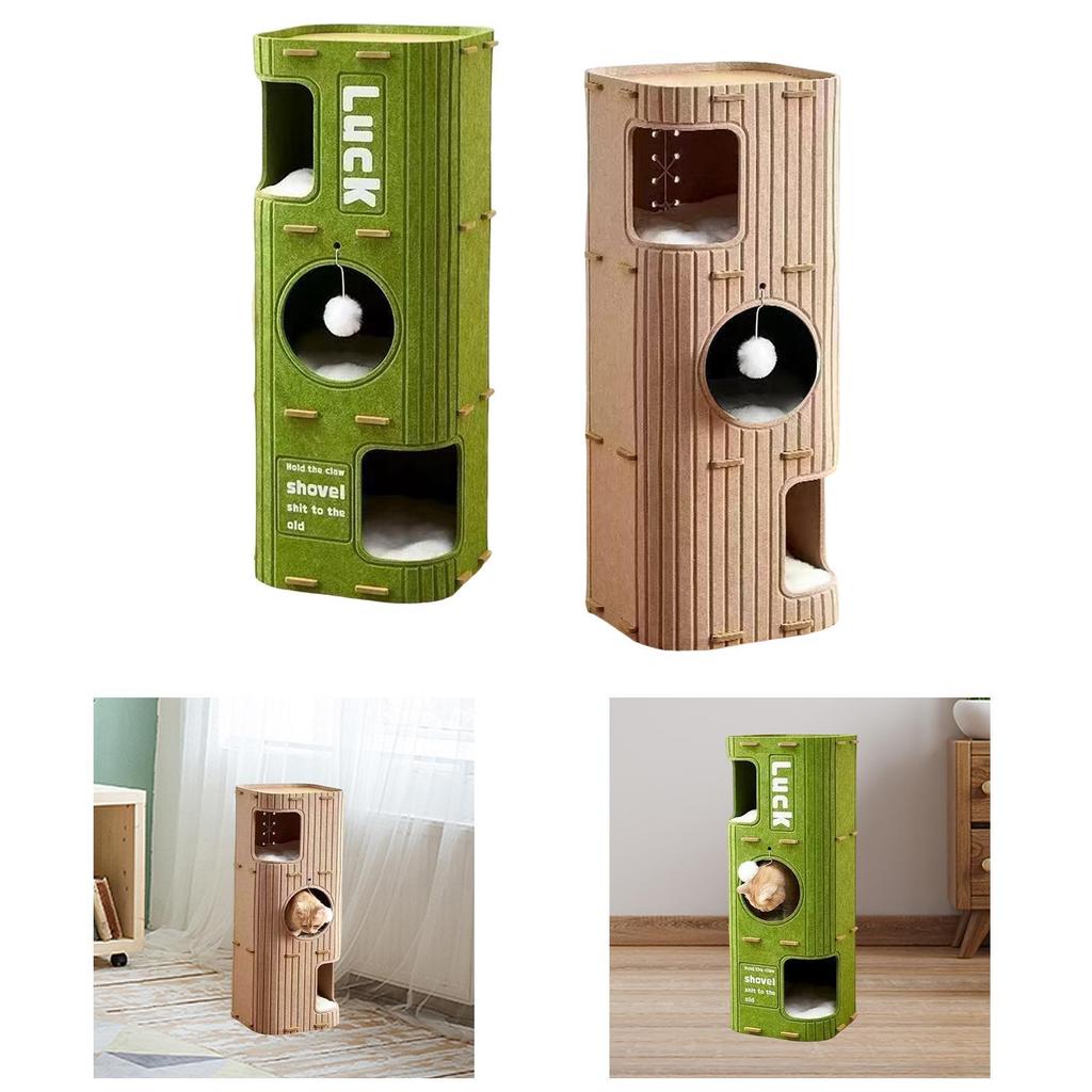 3 Storey Cat Bed Cave Outside Scratch Resistant Covered Tunnel Condo Cat House for Kitten Resting Multiple Cats Sleeping Playing