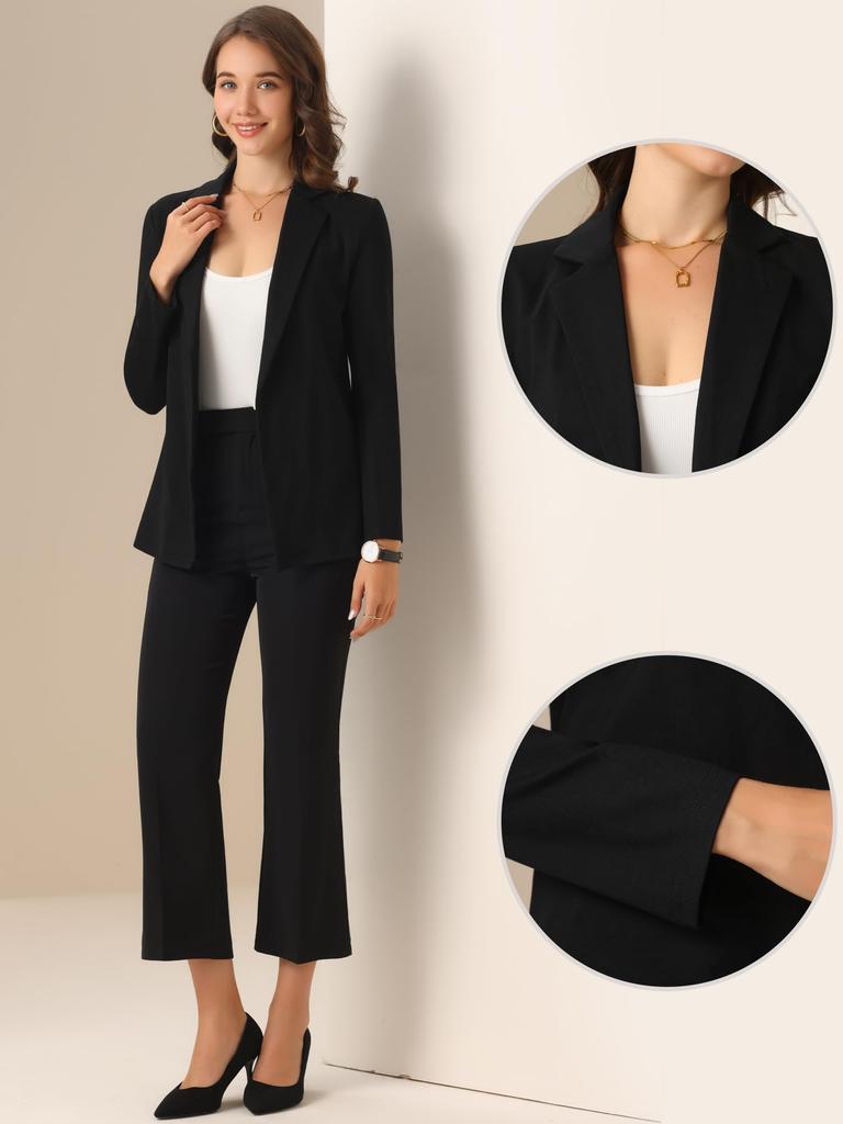 Allegra K Women's Business Blazer, Casual, Long Sleeve, Open Front, Suit Jacket, Black, Size M