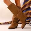 Foreign Trade Large Size Pointed European and American Tall New Boots 2025 Autumn and Winter Fold Thick Heel Sleeve High Heel Fashion Boots