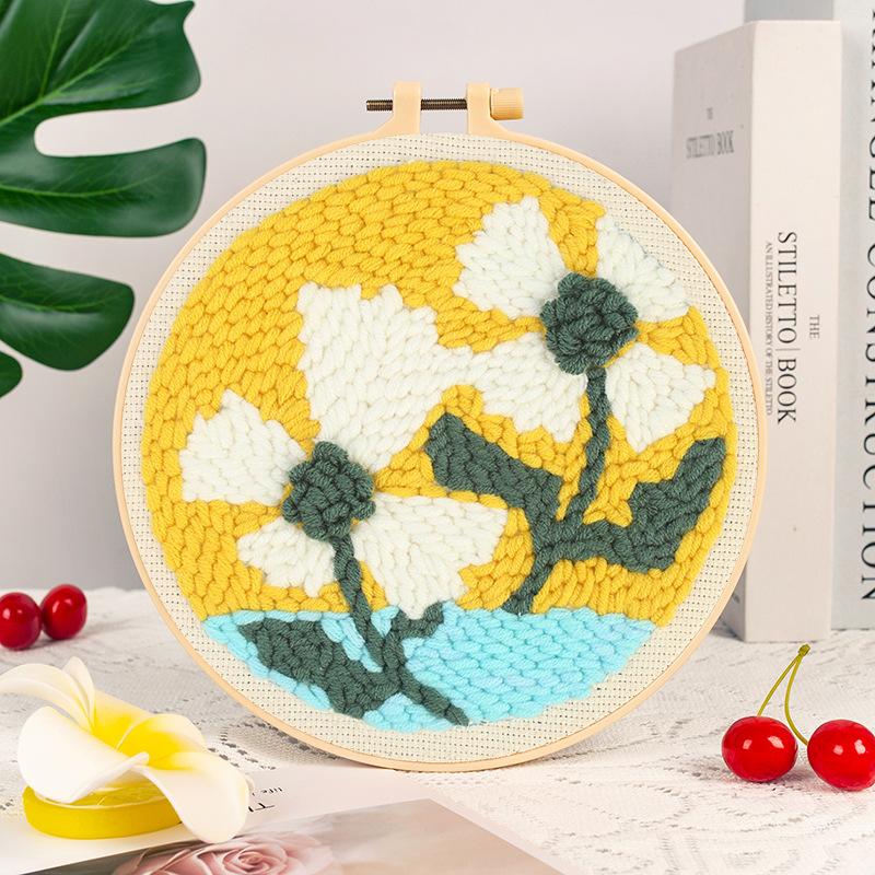 1Set Embroidery Floral Pattern DIY Punch Needle Embroidery Kit with Yarn Starter Kit Poking Cross Stitch Tools For Knitting