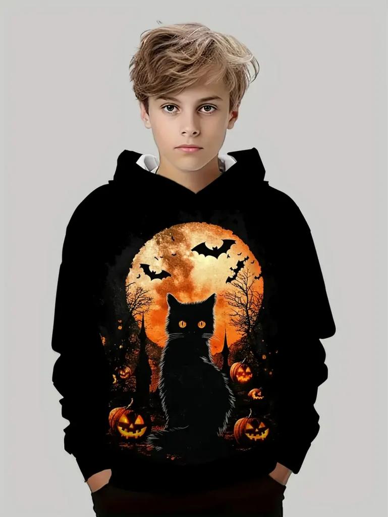 Kids Halloween Sweatshirt Boys Girls Pumpkin Head Elements 3D Print Hoodies Autumn Winter Fashion Pullover Children Clothes