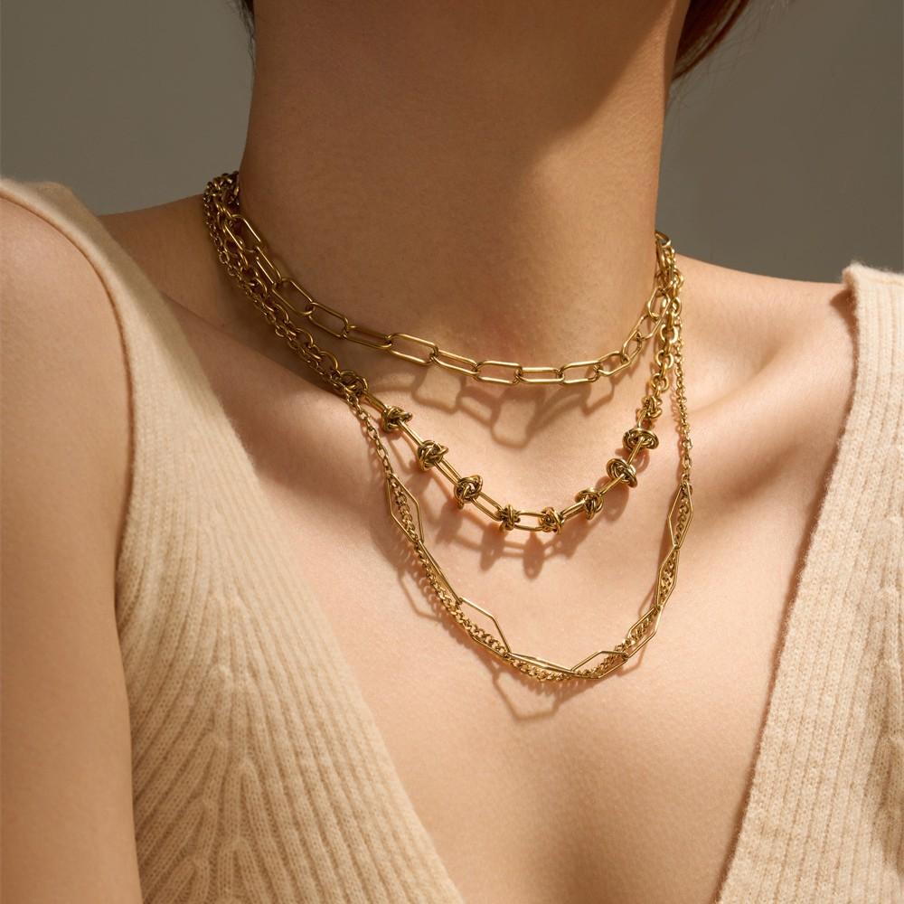 Fashionable Stainless Steel Multi-Layered Necklace Gold Exaggerated Metal Chain Women'S Niche Design Necklace Premium