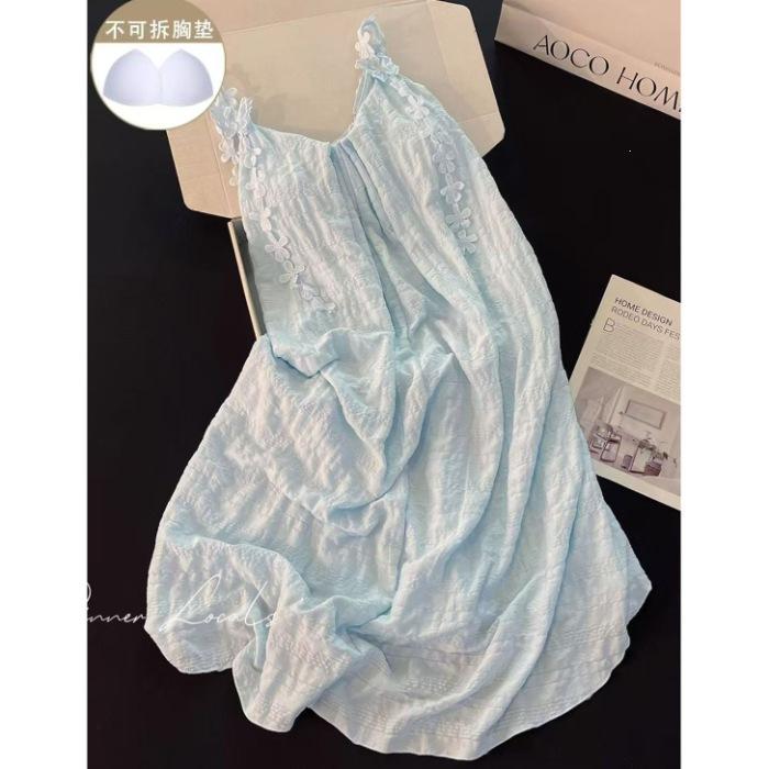 

Factory with chest pad suspender nightgown girls summer sweet and cute cloud cotton pajamas lace loose 160(M)