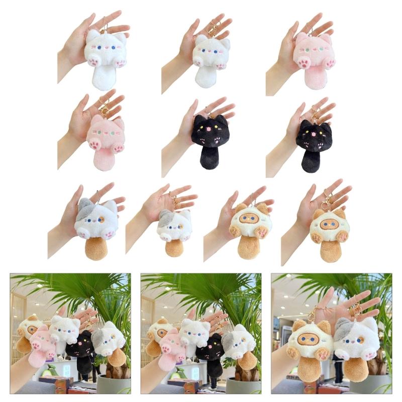 Cute Plush Cats Keychain Creative Animal Pendant Detachable Pendant Car Key Chain Backpack Pendant with Metal Keyring