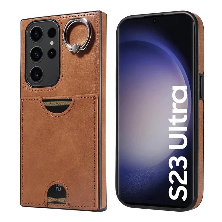 

006 For Samsung Galaxy S23 Ultra Case with Card Slot PU+TPU Kickstand Phone Back Cover