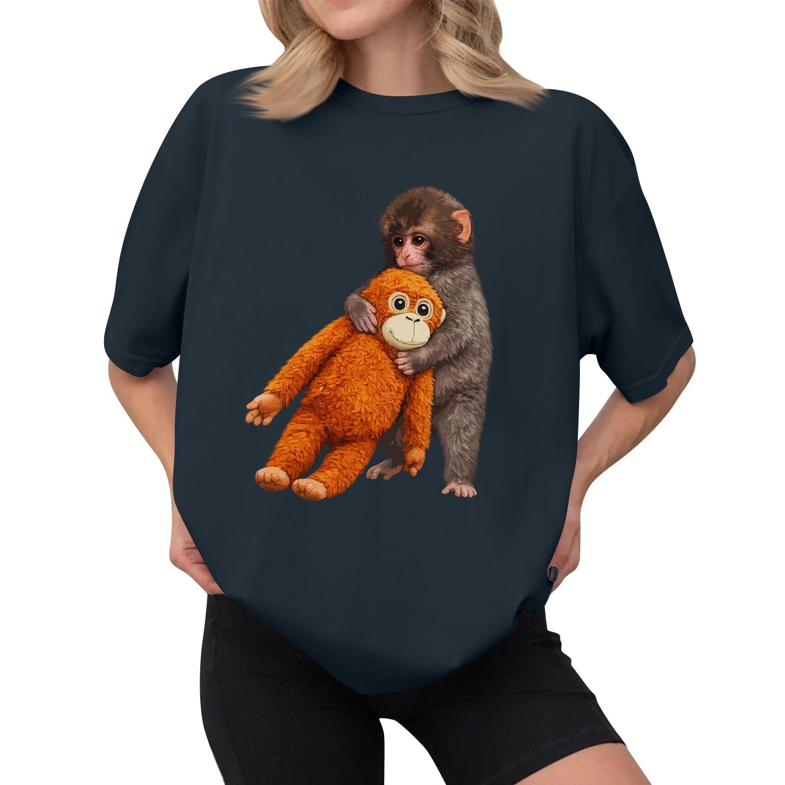 

Women s Casual Printed T-Shirt Round Neck Pullover Short Sleeve Top XL Темно-синій