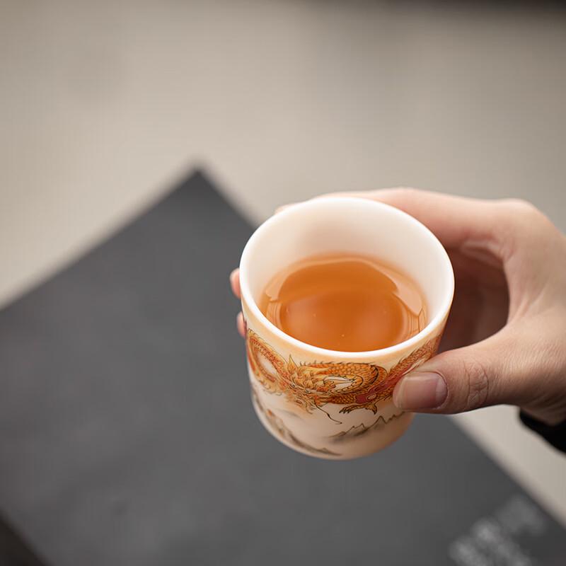 Wang Wenke Mutton Fat Jade Porcelain Dragon Master Tea Cup