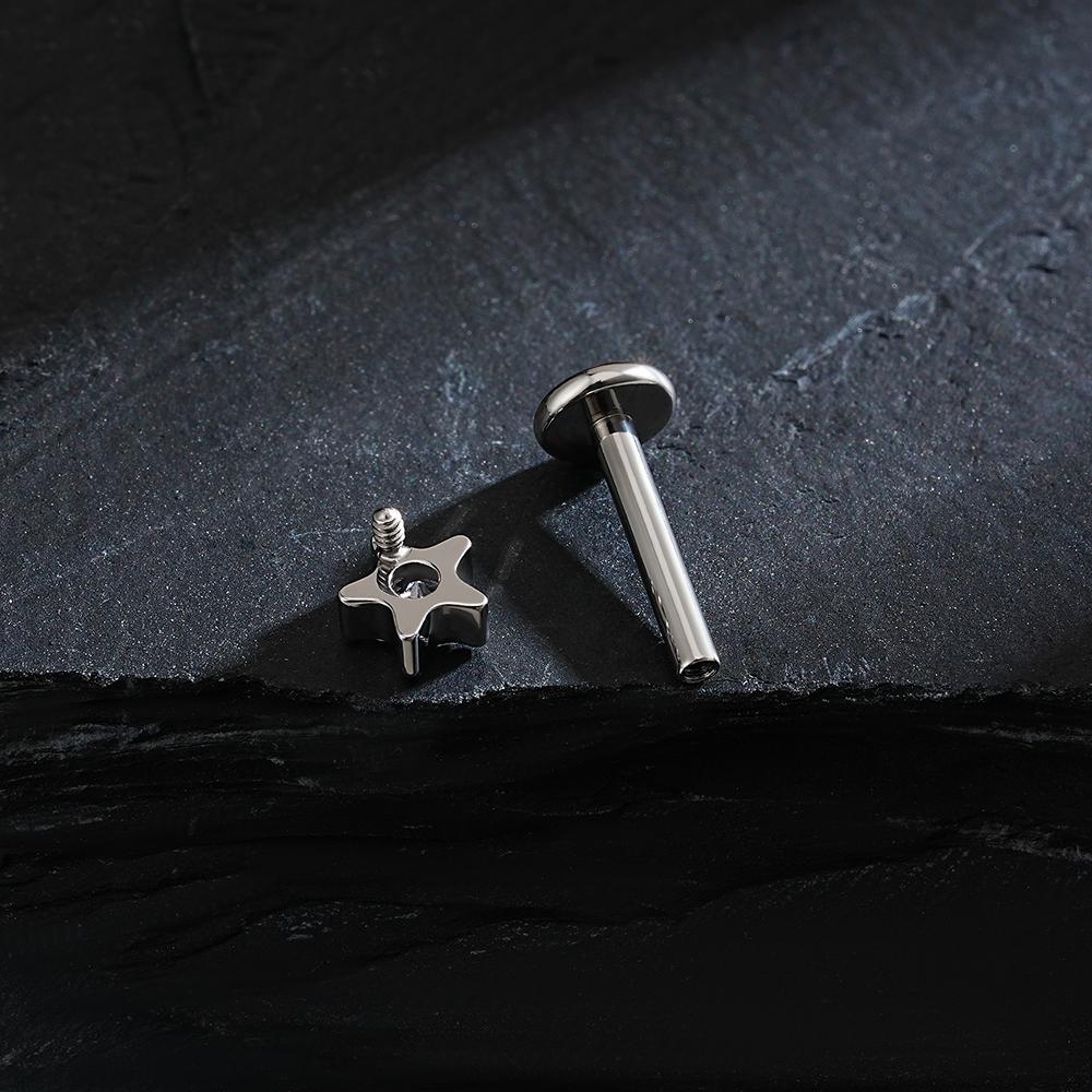 Right Grand ASTM F136 Titanium Star CZ Cartilage Earring 16G Dainty Star Flat Back Stud Tragus Conch Helix Nose Labret Piercing
