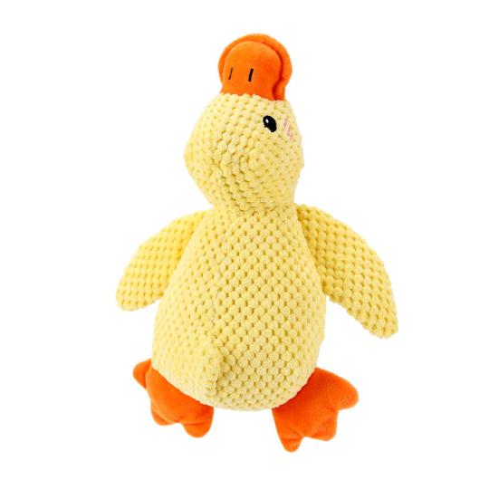 Quacking Yellow Duck Dog Toy Boredom Stress Relief Crochet Stuffed Duck Pet Chew Interactive Toy Puppy Calming Plush Doll Squeaky Toy Pet Supplies
