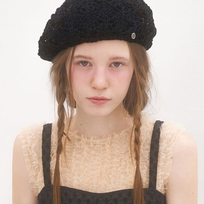 

Коричневая шляпа крючком вязаная берет - Черный Black