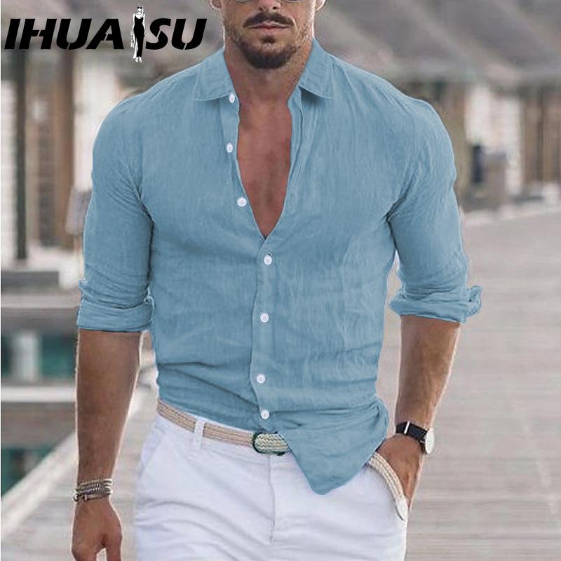 IHUASU Baumwolle Langarm T-Shirt Herrenmode Lockeres Shirt Bedrucktes Mitfühlendes Shirt