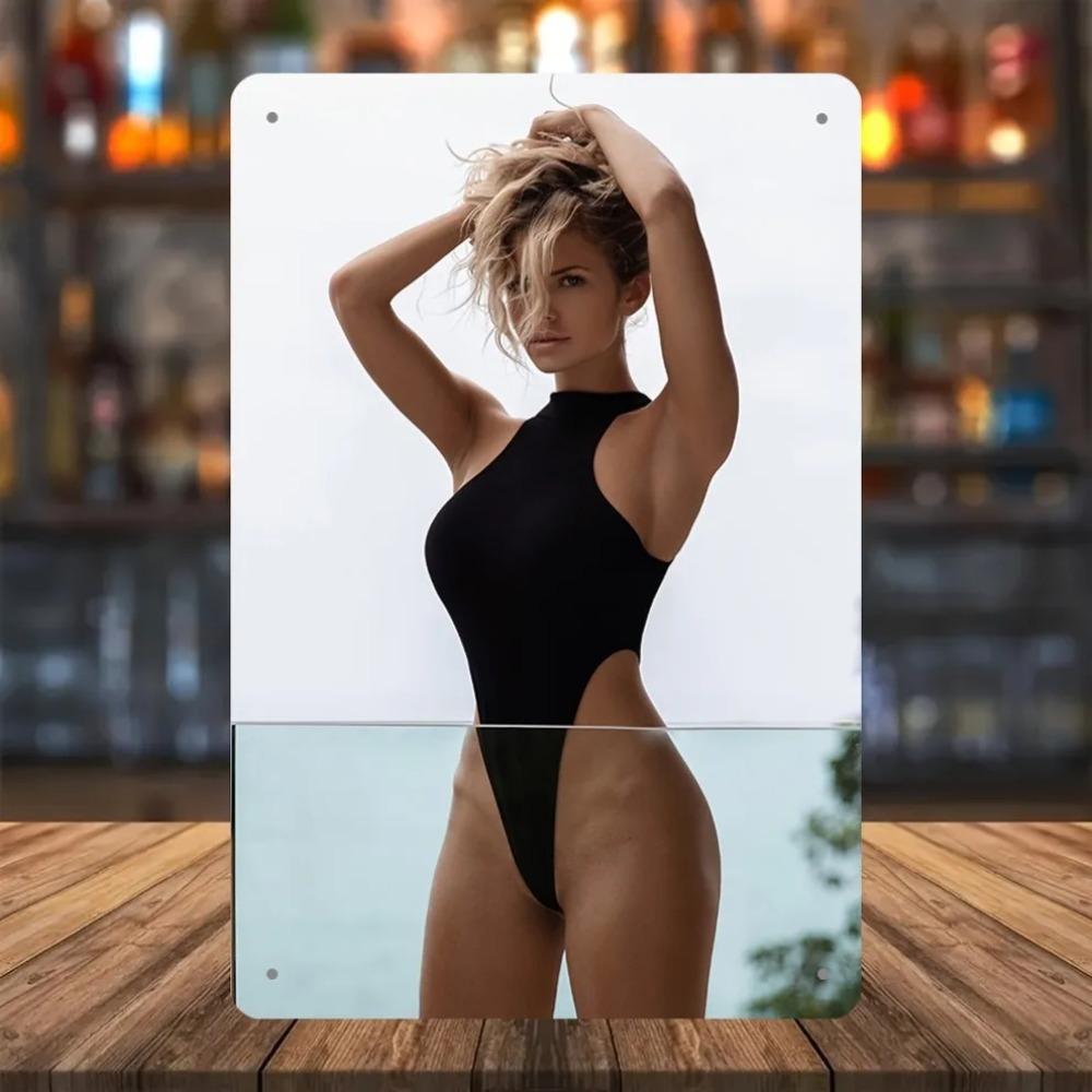 Metal Wall Art 8x12 Inch Sexy Pinup Girl Decor Battery-Free Home Office Bar Man Cave