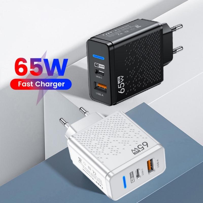 Multifuntional 65W Wall Charging Adapter USB Type C Port Intelligent Power Desktop Charging Station Plastic Texture
