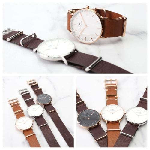 MOD NATO Strap Watch Replacement Band, Italian Leather, Dark Brown with Silver Buckle, Compatible with 18mm NATO Straps