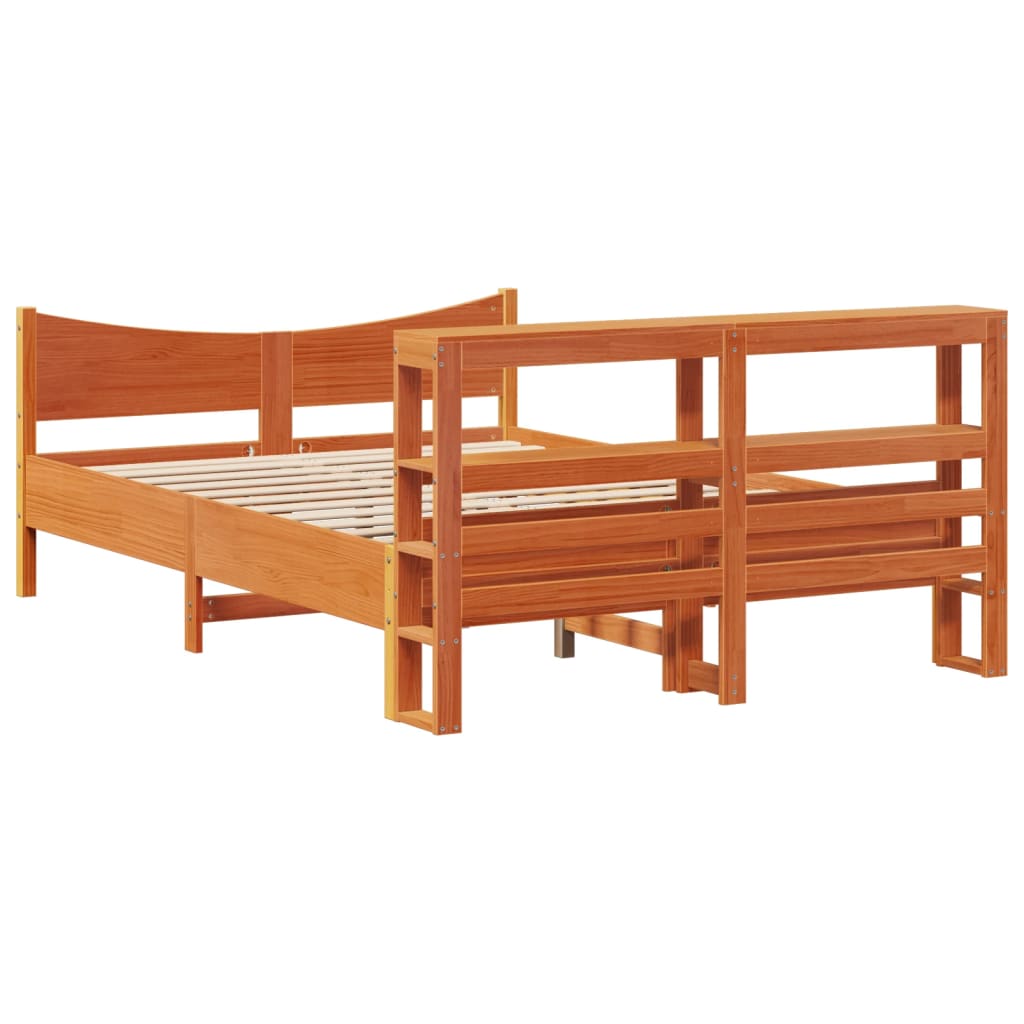 Solid Wood Bed with Headboard Wax Brown 140 X 190 Cm Pine