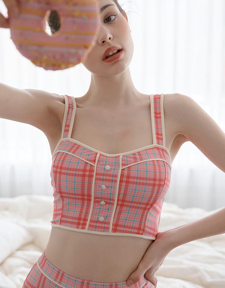2025 Korean Style Plaid High Waist Slimming Bikini for Girls