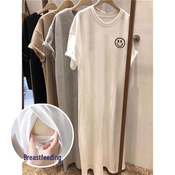 Summer Maternity Nursing T-Shirt Skirt for Postpartum & Breastfeeding - Short Sleeves