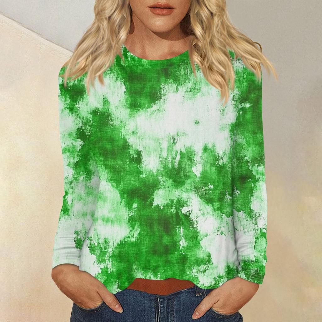 Women's Fashion Casual Round Neck Long Sleeve Printed T-shirt Top