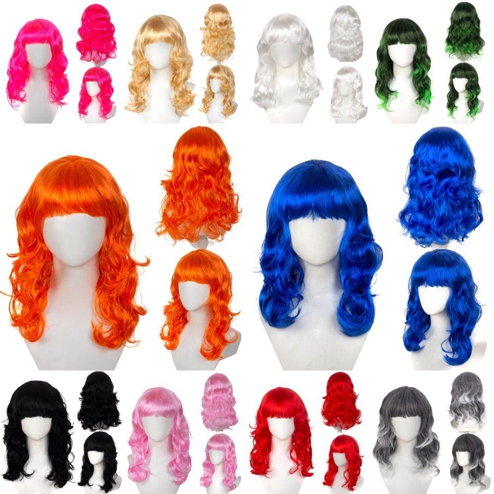 Harajuku Orange Blue Gold Grey Curly Wigs Synthetic Women Layered Wigs  Role-playing