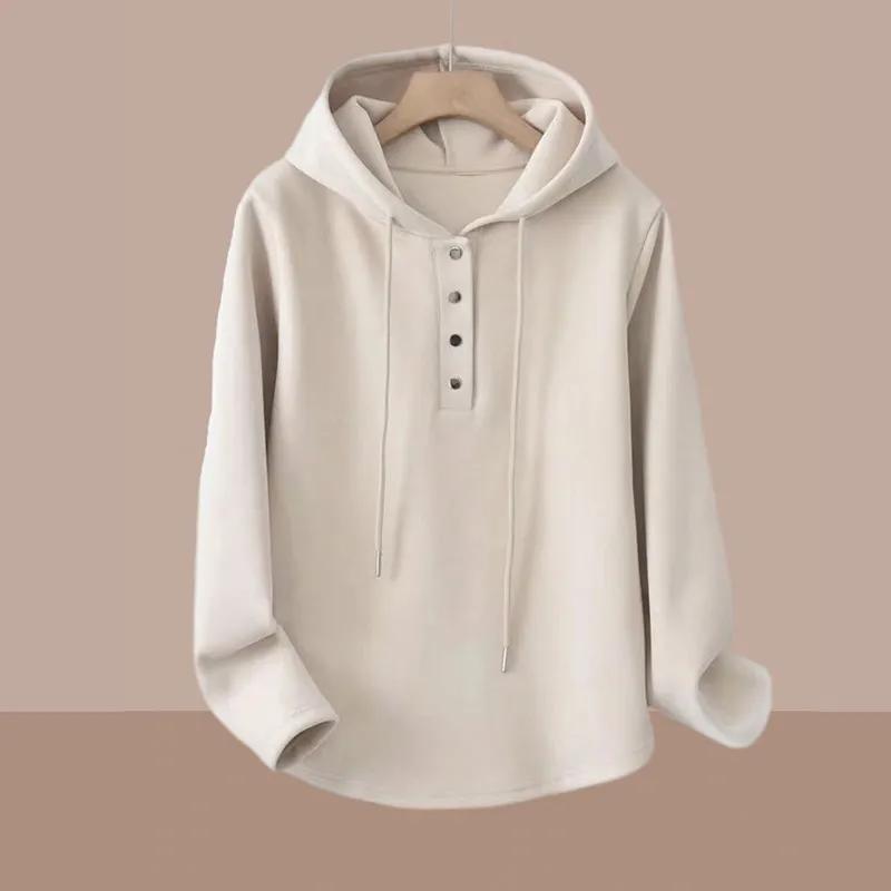 

Женская весенне-осенняя толстовка с длинным рукавом, короткая, с капюшоном, однотонная, оверсайз, пуловер S абрикосовый