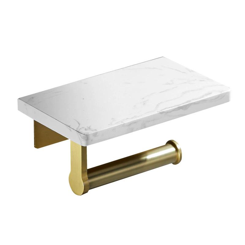 White Marble Bathroom Paper Holder with Phone Holder Brushed Gold Paper Roll Holder Tissue Holder Rack Toilet Paper Holder