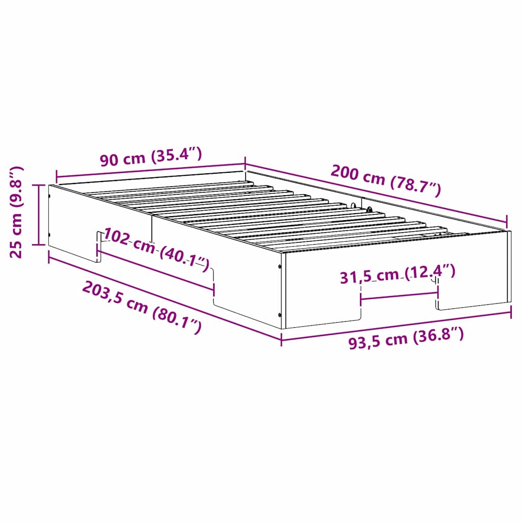 Bed Frame White 90 x 200 cm