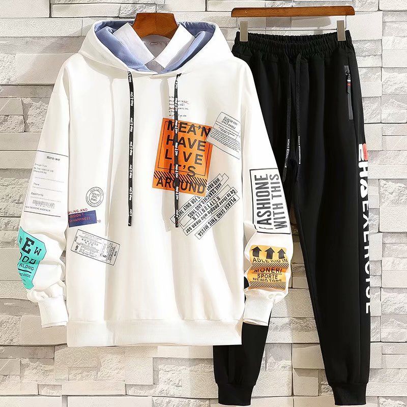 

Весна Осень Мужская толстовка с капюшоном в японском стиле Harajuku Streetwear Трендовый принт Пуловер Толстовка Модные мужские комплекты одежды S белый