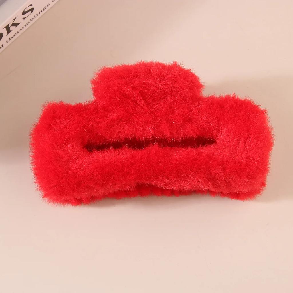 Winter Plush Square Hair Claw for Women Korean Elegant Acrylic Hairpins Faux Fur Hair Clip Girls Barrette Crab Hair Accessories