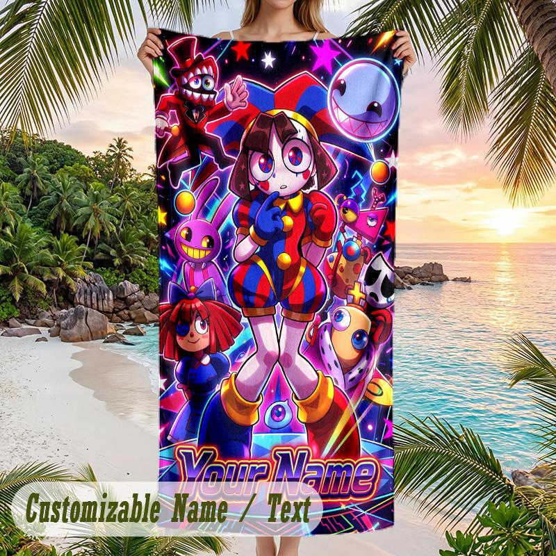 The Amazing Digital Circus Beach Towel, Personalized Custom Text, Quick Dry Soft Large Towel For Swimming Pool Travel
