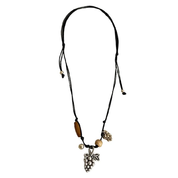 

Nature Inspire Adjustable Necklace With Braided Strands Wood Charm and Alloy Components 1