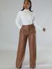 New Autumn Winter PU Women's Wide Leg Pocket Casual Leather Pants