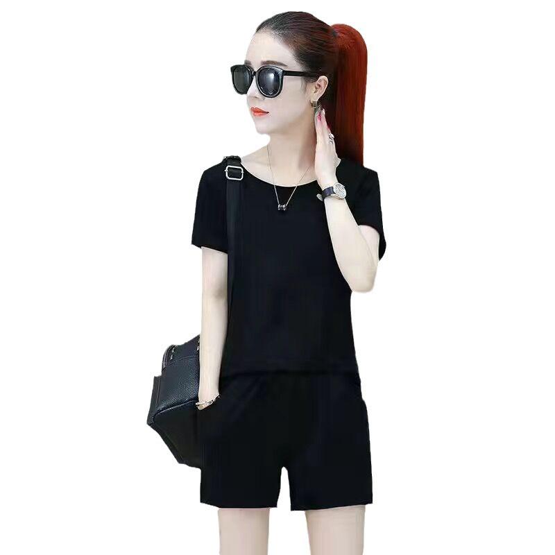 Single/suit, five-point pants, short-sleeved running casual sports suit, women's summer Korean version loose fashion two-piece set
