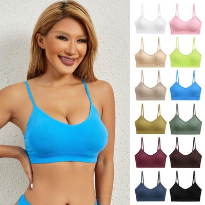 Women's Y Back Sports Bra - Padded Low Impact Spaghetti Thin Strap Workout Yoga Top