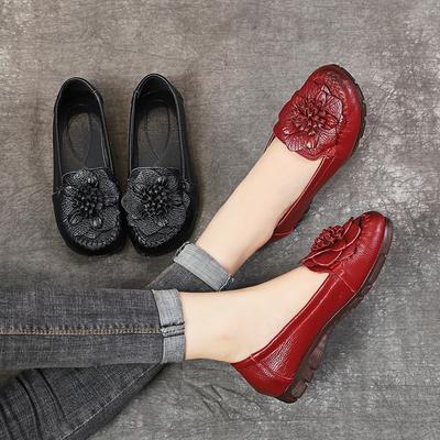 Women Concise Flower Flats Black Shoes Spring Flats Female Genuine Leather Shoes 2024 Superstar Oxfrod Shoes Women Loafer