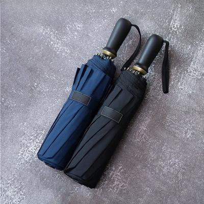 10 Bone High-end Simple Enlarged Thickened Reinforced Windproof Short Wooden Handle Tri-fold Fully Automatic Sunny Umbrella