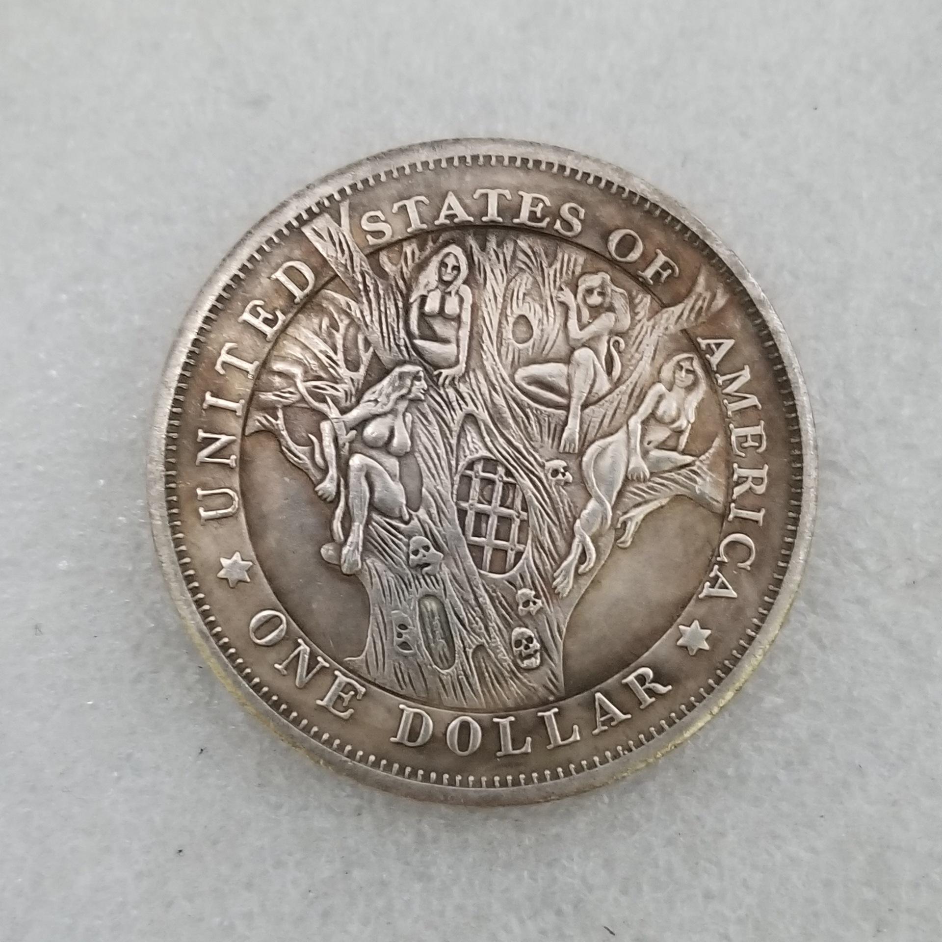 Antique American 1897 Silver-Plated Brass Craft: Aged Silver Dollar Round Collection 946 Brass