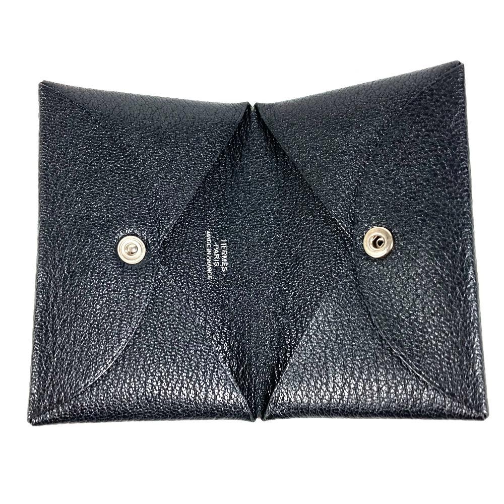 HERMES Wallet Calvi SilverHardware Small Bifold Card Case coin purse Black
