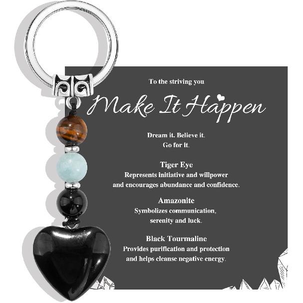 Natural Healing Crystal Heart Keychain Inspirational Gifts for Women Her