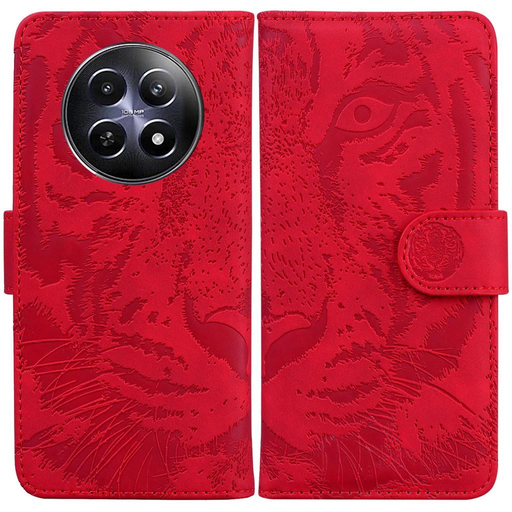 For Realme 12 5G/12x 5G Leather Phone Case Wallet Stand Cover Imprinted Tiger Pattern