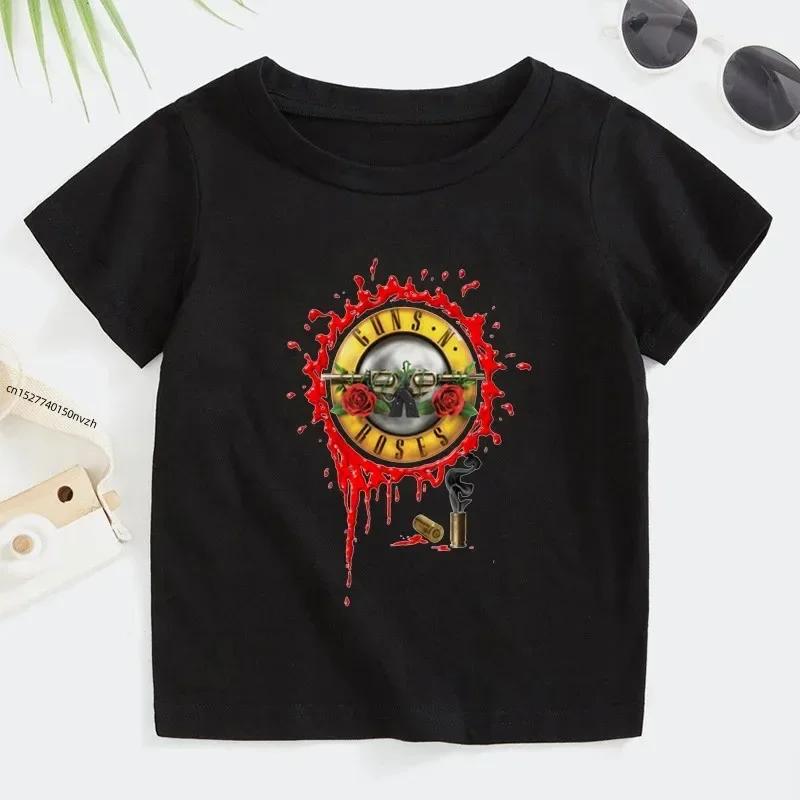 3T~14T Rock Band Gun N Roses Children's T Shirt Boys and Girls Music Short Sleeve Tops Kids Casual Cotton Clothes