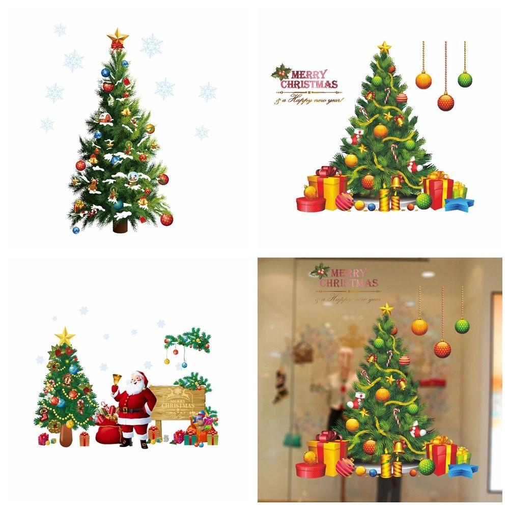 1/2Pcs/set PVC Xmas Tree Wall Stickers Removable Window Glass Decal Santa Claus Stickers  Home Decor