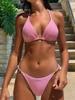 Solid Ruched Tie Sexy Two Piece Bikini Elegant Comfortable For Beach Vacation
